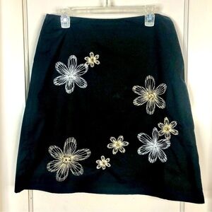 Rafaella skirt black with gold, silver embroidered floral A-Line size 12